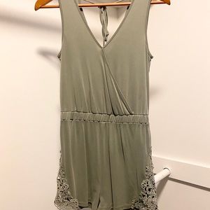 Olive Green Romper with Lace Detail
